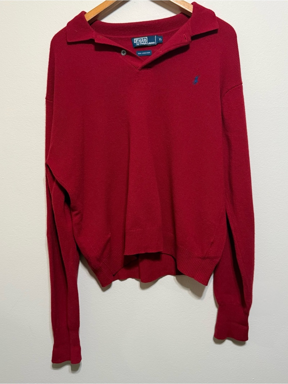 Polo Ralph Lauren Red Lambswool Collared Sweater Men XL